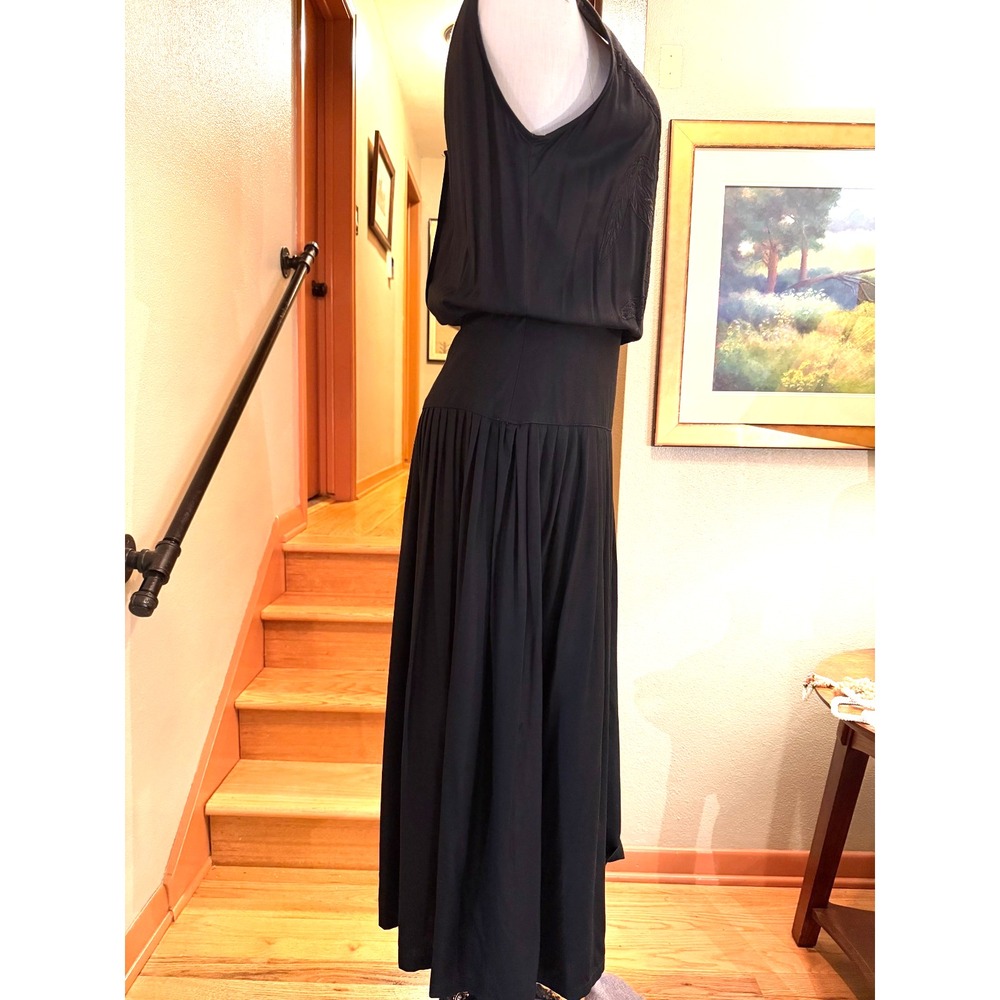 Vintage Y2K Black Rayon Sleeveless Dress Medium by MoonGlow